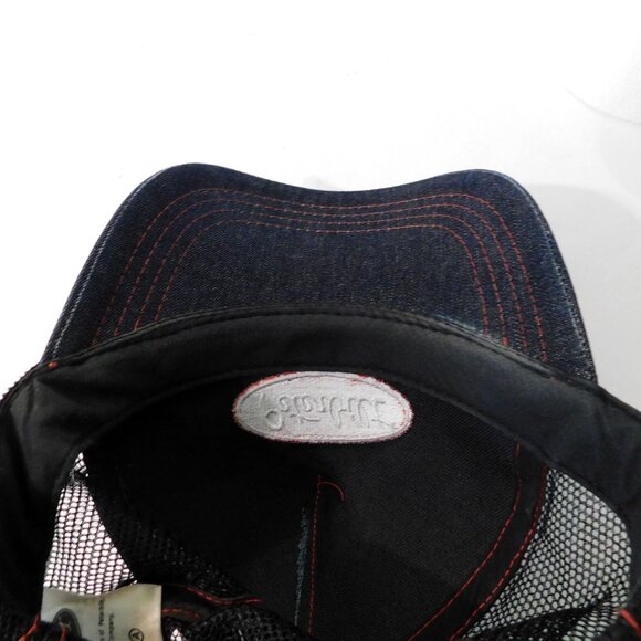 Peterbilt Denim Ball Cap Mens Dark Blue Red Stitching Adj Snap Back Trucker Hat - Picture 7 of 8